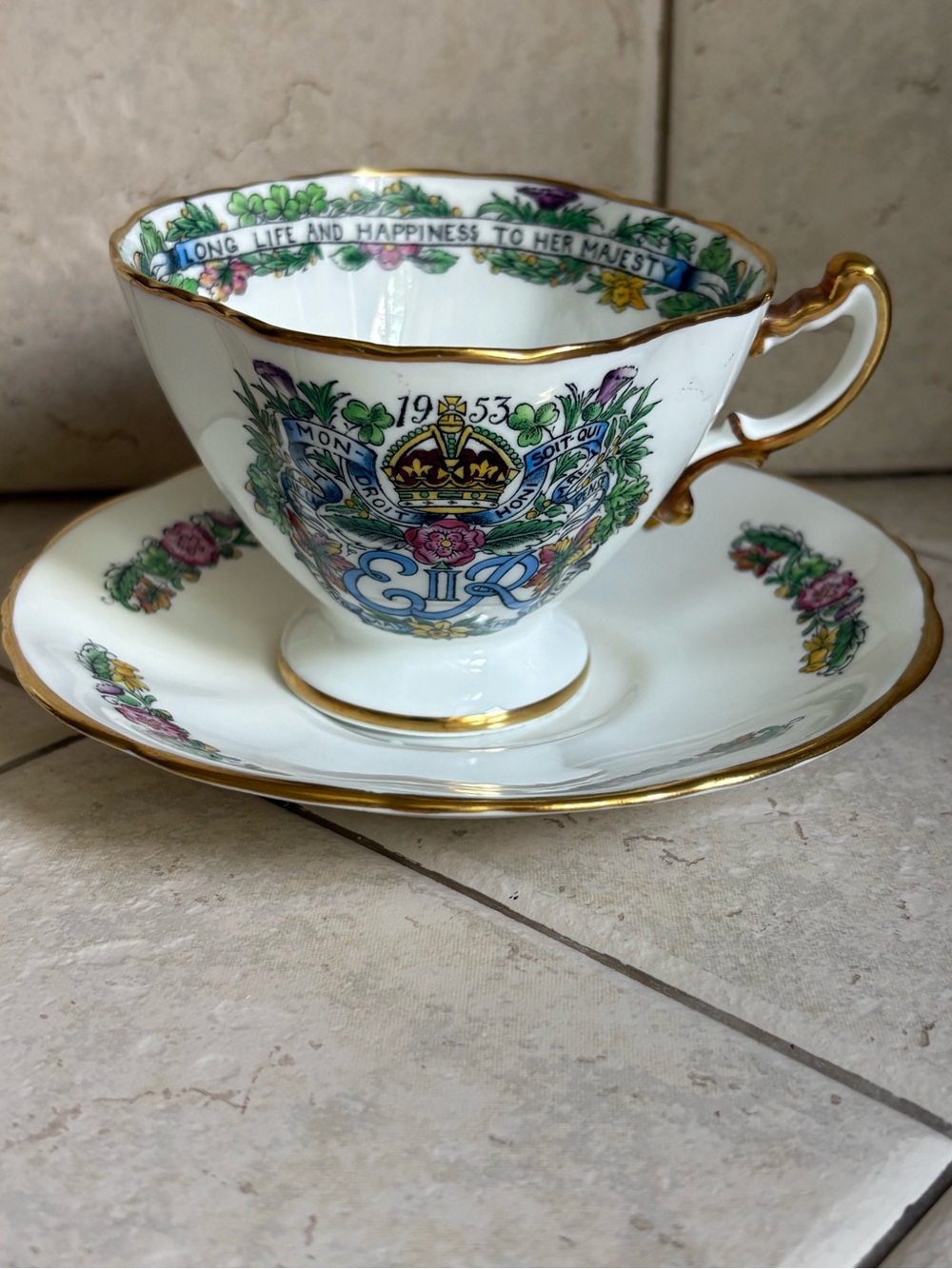 1953 Coronation of Queen Elizabeth Teacup and Saucer E ii R Hammersley England